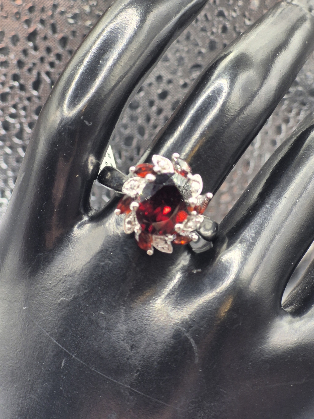 Sterling Silver Deep Red Garnet Floral Cluster Ring